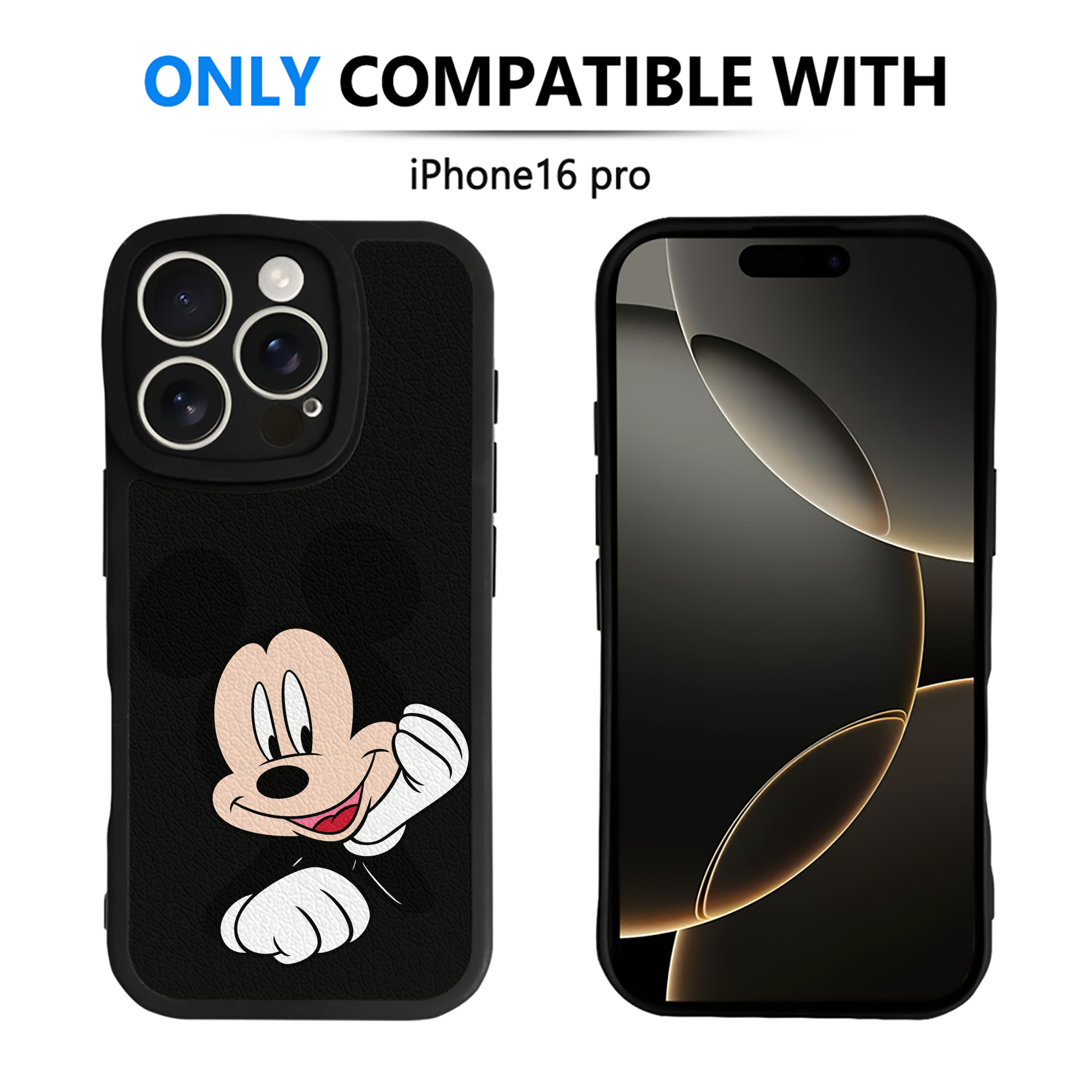 （画像用） ミッキーマウス Mickey Mouse 【iPhone 16シリーズ対応】シリコンスマホケース（レザー調） 材質：シリコン